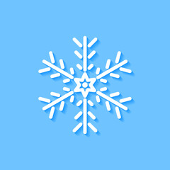 White snowflake icon on blue background, Vector.