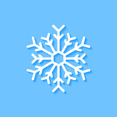 White snowflake icon on blue background, Vector.