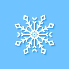 White snowflake icon on blue background, Vector.