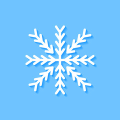 White snowflake icon on blue background, Vector.