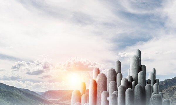 Multiple stone columns with breathtaking landscape © adam121