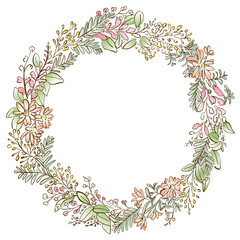 Fototapeta premium リース イラスト 線画 手描き カラー
