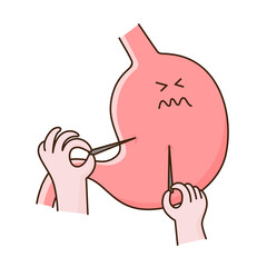 Vector illustration of a stinging and painful stomach.