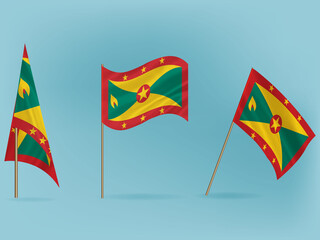 National flag of Grenada  vector.Waving flag of Grenada from different angle - obrazy, fototapety, plakaty