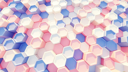 3D Render Pink and Blue Geometric Hexagonal Background Wallpaper