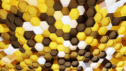 3D Render Yellow Brown Geometric Hexagonal Background Wallpaper