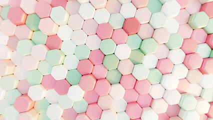 3D Render Pink And Green Geometric Hexagonal Background Wallpaper