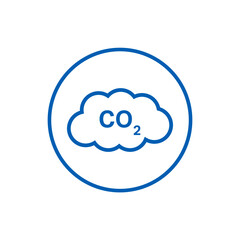 CO2 emissions cloud icon. Simple round blue co2 sky line icon for web and print isolated on white background.