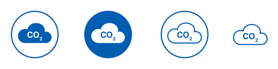Set of CO2 emissions cloud icons. Simple blue co2 sky icons for web and print isolated on white background.
