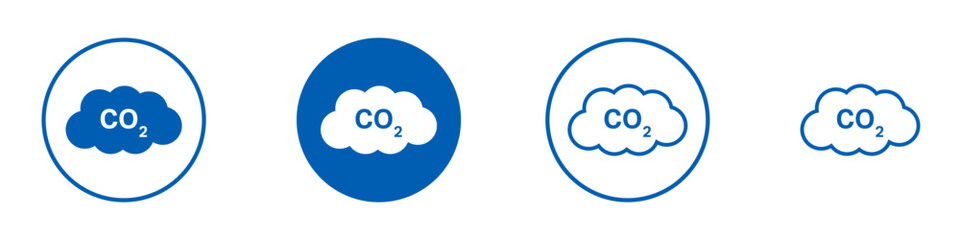 Set of CO2 emissions cloud icons. Simple blue co2 sky icons for web and print isolated on white background.