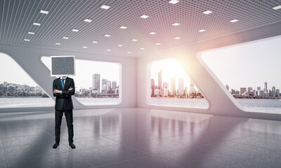 Businessman with monitor instead of head.