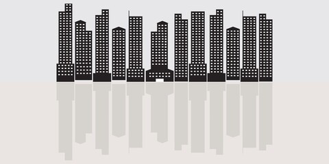 Architectural buildings illustration in panoramic view. Vector illustration 