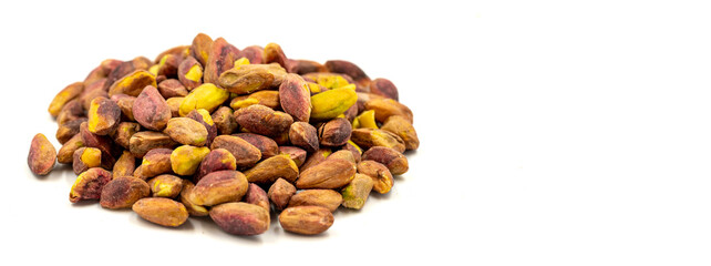 Pistachio kernel isolated on white background. close up. Copy space. Space for text