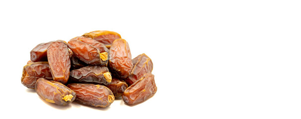 Date fruit isolated on a white background. close up. Copy space. Space for text