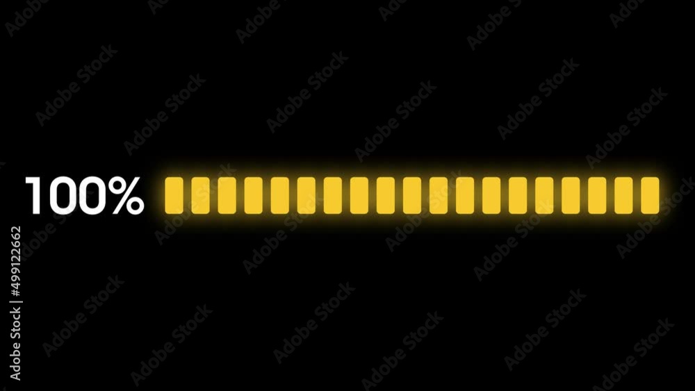 Poster digital scale is filled to 100 percent. loading scale. glowing percentage yellow bars animation