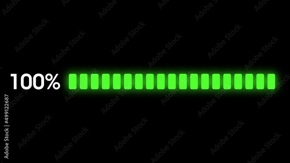 Poster digital scale is filled to 100 percent. loading scale. glowing percentage green bars animation