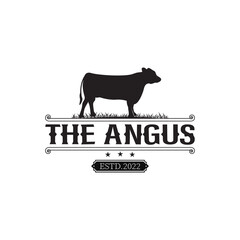 Retro Vintage Cow Label logo design, Angus with classic and elegant style - obrazy, fototapety, plakaty