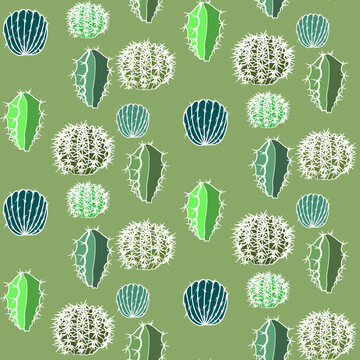 Vector seamless half-drop pattern, with cactus