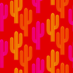 Vector seamless half-drop pattern, with cactus