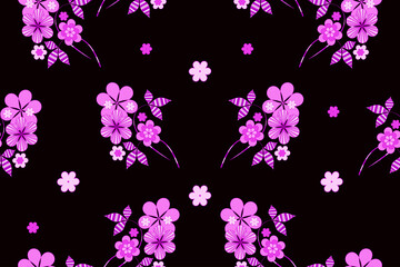Vector seamless floral pattern on a black background of pink decorative flowers for the design of textiles, wrapping paper, wallpapers