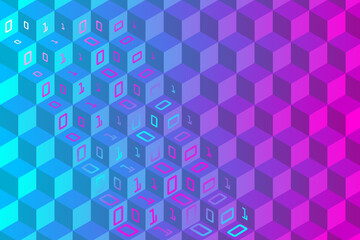 3D abstract background with binary code. Big data background with colorful hexagons.