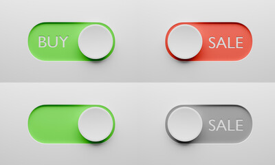 BUY and SALE toggle switch buttons set. Switch design for app or website. 3d render