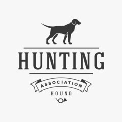 Hunting hound club silhouette vector logo. Associations for breeding and training specially trained black dogs for corral and hunting prey. Fearless and fast assistants professional hunter shooter.