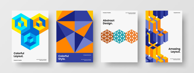 Simple journal cover vector design concept collection. Unique geometric tiles corporate identity layout composition.