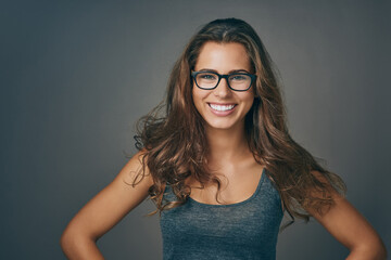 What matters most is how you see yourself. Studio shot of an attractive young woman wearing glasses.