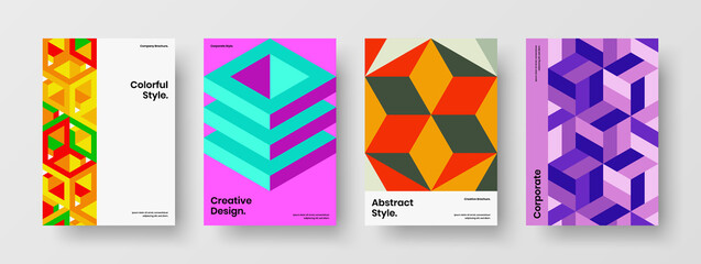 Modern mosaic pattern leaflet template collection. Vivid poster vector design layout bundle.