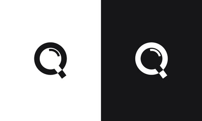 Q Magnifying glass Logo, unique logo, black and white logo, premium elegant logo, magnifying glass Vector