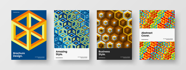 Modern mosaic shapes presentation illustration bundle. Creative catalog cover A4 design vector concept composition.