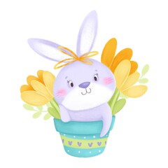 The character is a cute rabbit with tulips