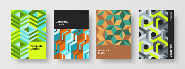Original company brochure A4 design vector illustration collection. Trendy mosaic pattern banner concept bundle.