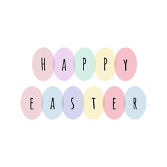 Happy Easter, decorated easter card, banner. Bunnies, Easter eggs, flowers and basket. Folk style patterned design.	
