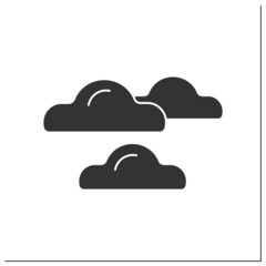 Cloudy glyph icon. Sky covered by clouds. Overcast weather. Partly cloudy. Weather forecast. Weather concept. Filled flat sign. Isolated silhouette vector illustration
