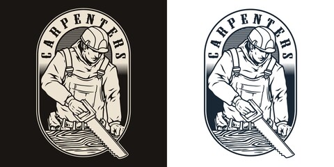 Carpenter in uniform monochrome emblem
