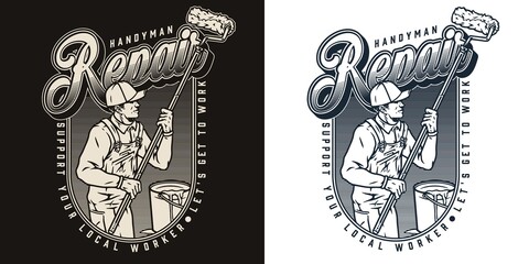 Painter with roller monochrome emblem