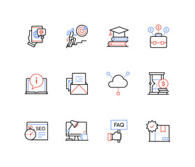 Online work and communication - line design style icons