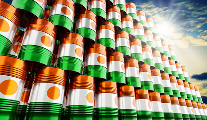Oil barrels with flag of Niger - 3D illustration