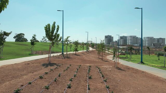 park trails at new neighbourhood in a sunny day