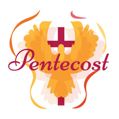 Pentecost Whit Sunday burning flame bird poster vector background