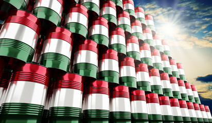 Oil barrels with flag of Hungary - 3D illustration