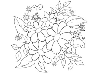 Children coloring book. Floral design, chamomile bouquet.