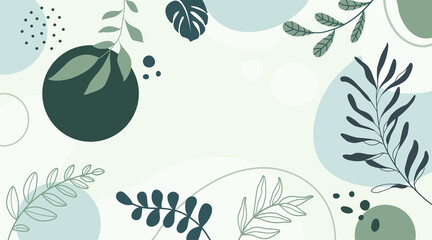 Naklejka premium Design banner frame background .Colorful poster background vector illustration.Exotic plants, branches,art print for beauty, fashion and natural products,wellness, wedding and event.