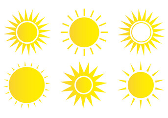 Weather sun icon. Sun icon set. Yellow sun star. Summer elements for design. Vector illustration