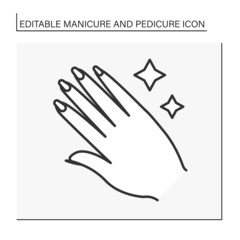 Beauty procedure line icon. Glowing manicure after salon. Spa center. Well-groomed hand.Manicure and pedicure concept. Isolated vector illustration. Editable stroke