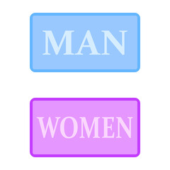 Pink and blue nameplate. Inscription man, woman. White background. Vector illustration. EPS 10.