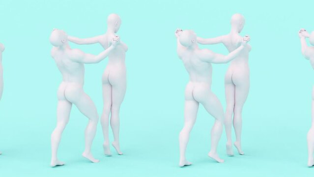 Human naked young elegant posing figure, studio 3d render modern illustration, abstract art motion design animation, fashion mannequin posture portrait, dancing romantic couple, performance dancer