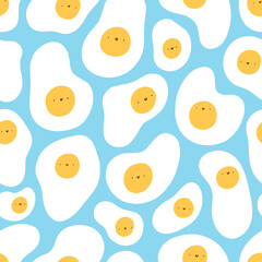 Cute fried eggs vector seamless pattern - 499130645